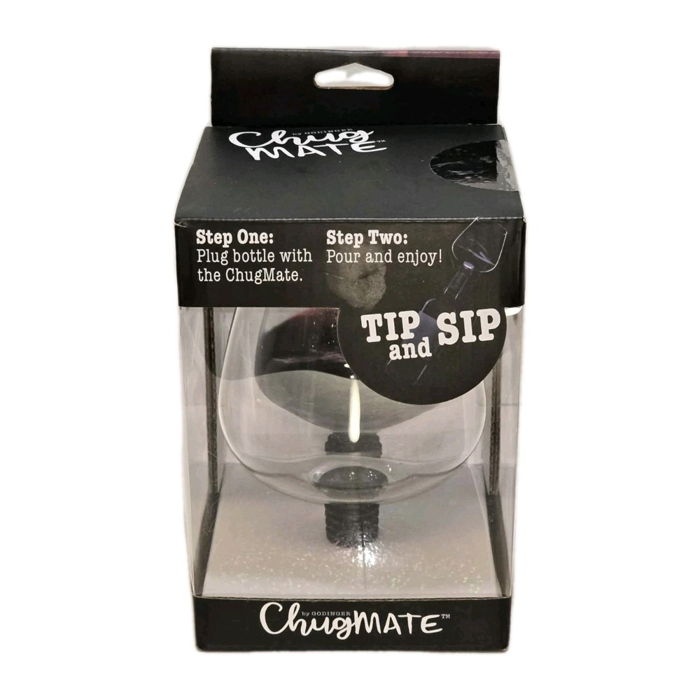 🍷 Godinger ChugMate Wine Glass & Bottle Topper NIB Bar Party‎ Fun Gift
